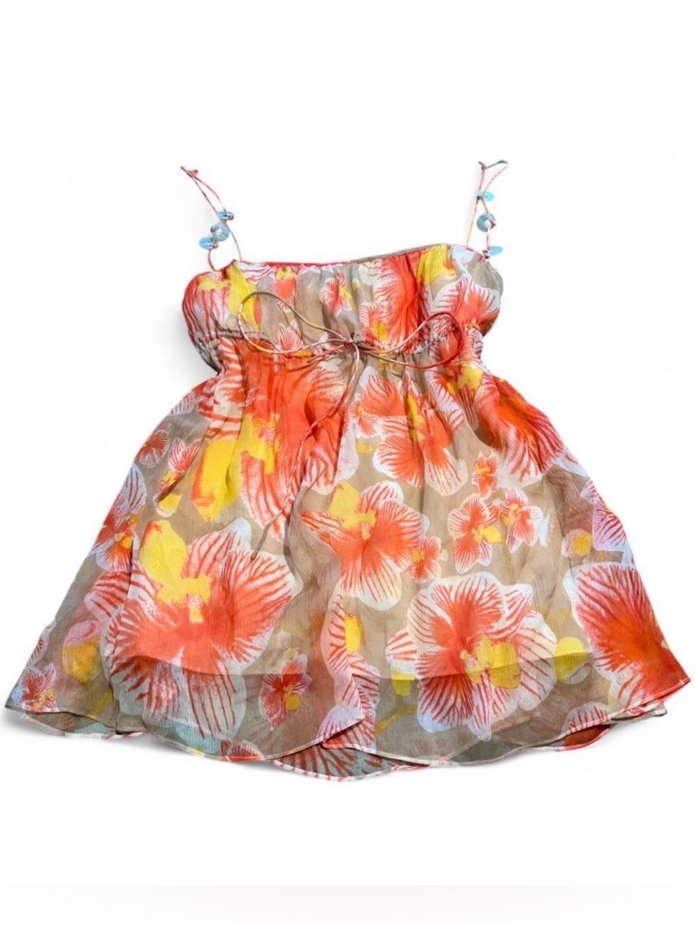 Diane Von Furstenberg Floral 100% silk Spaghetti-Strap Tank - Orange, Yellow